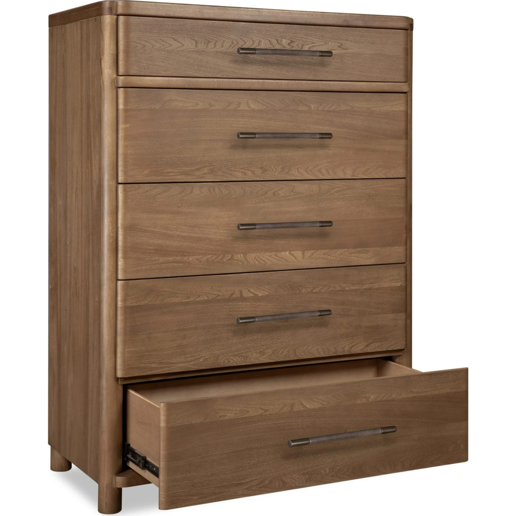 5PC Queen Bedroom Set Contemporary Style in Cabin Glow Finish – Hollis Collection by Modus Furniture