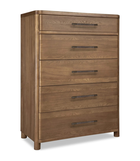 5PC Queen Bedroom Set Contemporary Style in Cabin Glow Finish – Hollis Collection by Modus Furniture