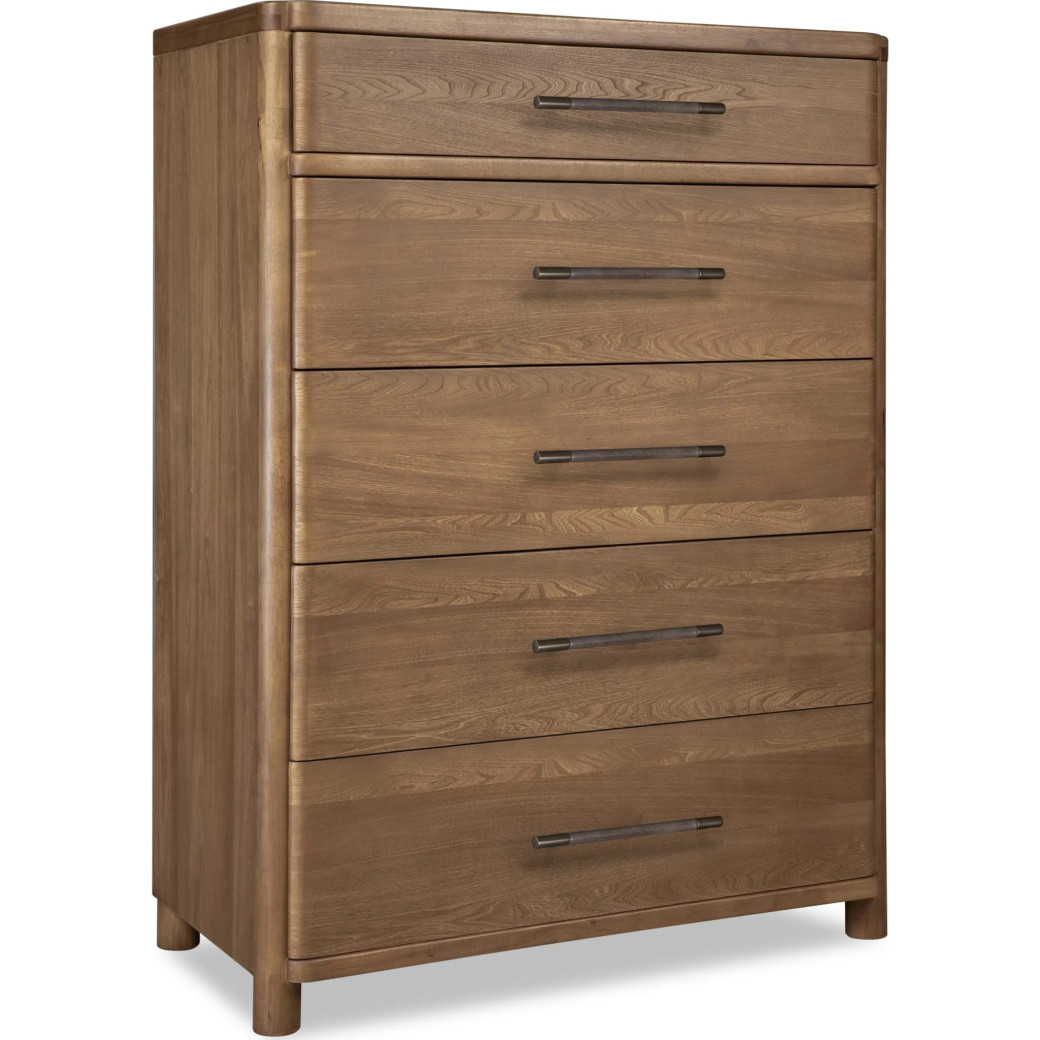 5PC Queen Bedroom Set Contemporary Style in Cabin Glow Finish – Hollis Collection by Modus Furniture