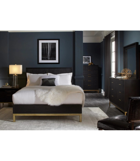 5PC Full Size Bedroom Set Contemporary Style in Black Drifted Oak Finish – Kentfield Collection by Modus Furniture