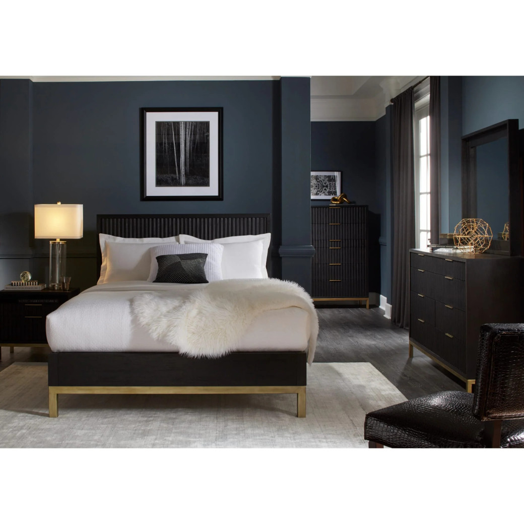 5PC Full Size Bedroom Set Contemporary Style in Black Drifted Oak Finish – Kentfield Collection by Modus Furniture