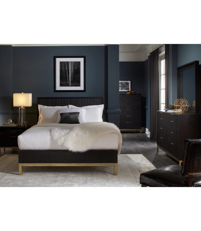 5PC Full Size Bedroom Set Contemporary Style in Black Drifted Oak Finish – Kentfield Collection by Modus Furniture