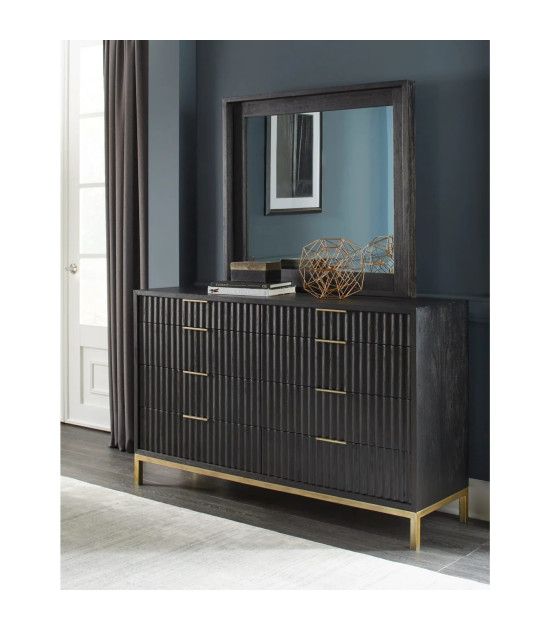 5PC Full Size Bedroom Set Contemporary Style in Black Drifted Oak Finish – Kentfield Collection by Modus Furniture