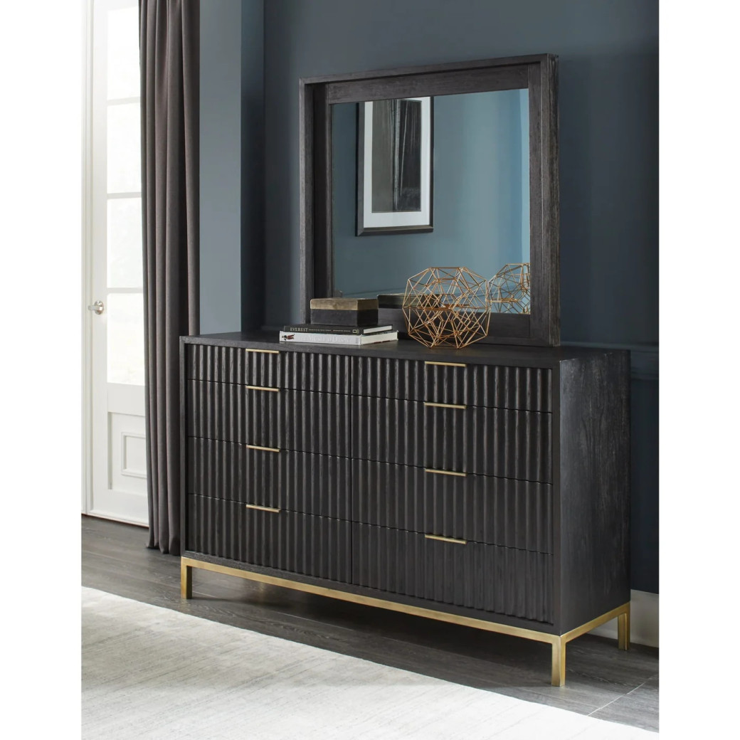 5PC Full Size Bedroom Set Contemporary Style in Black Drifted Oak Finish – Kentfield Collection by Modus Furniture