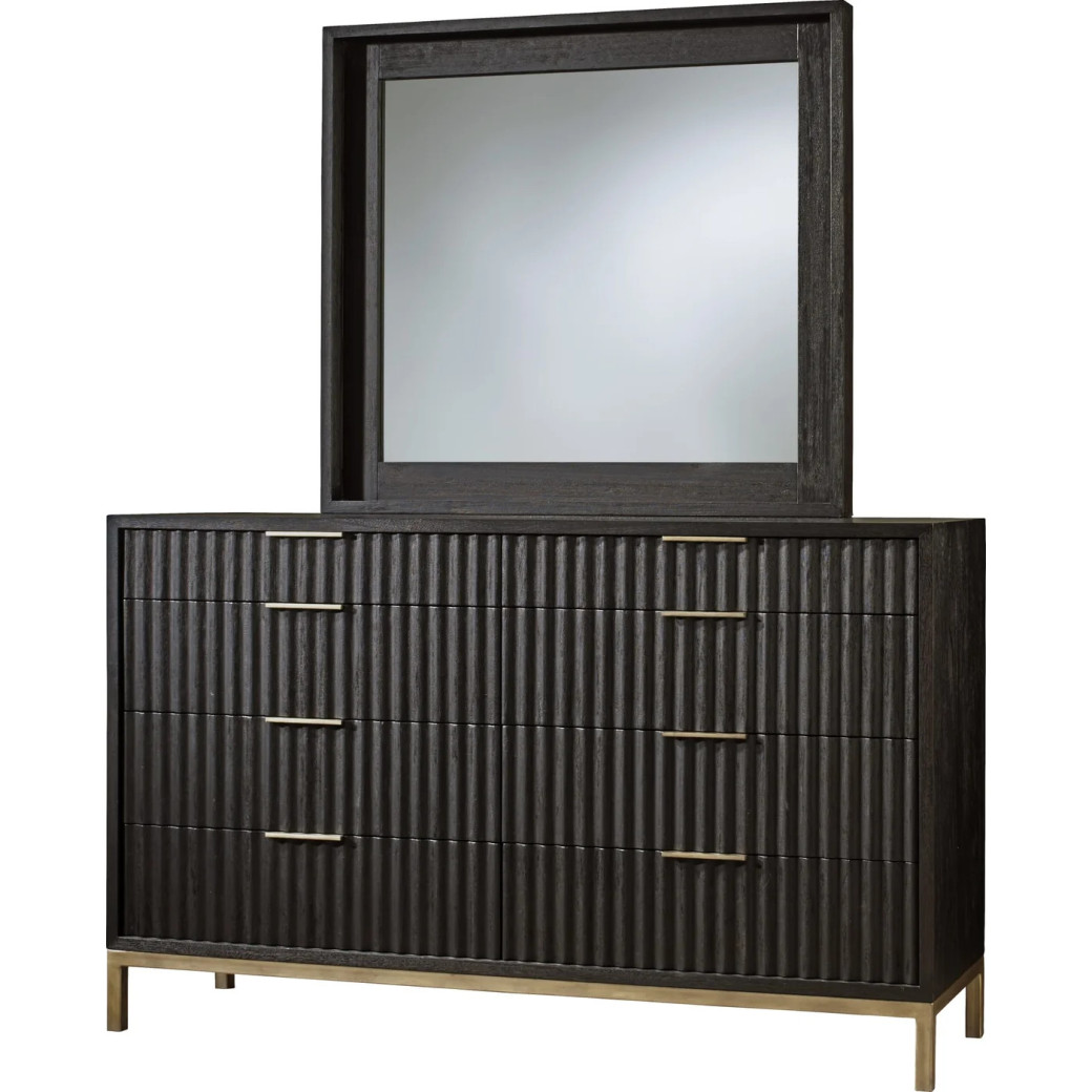 5PC Full Size Bedroom Set Contemporary Style in Black Drifted Oak Finish – Kentfield Collection by Modus Furniture