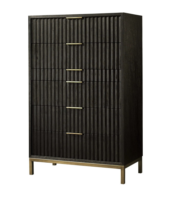 5PC Full Size Bedroom Set Contemporary Style in Black Drifted Oak Finish – Kentfield Collection by Modus Furniture