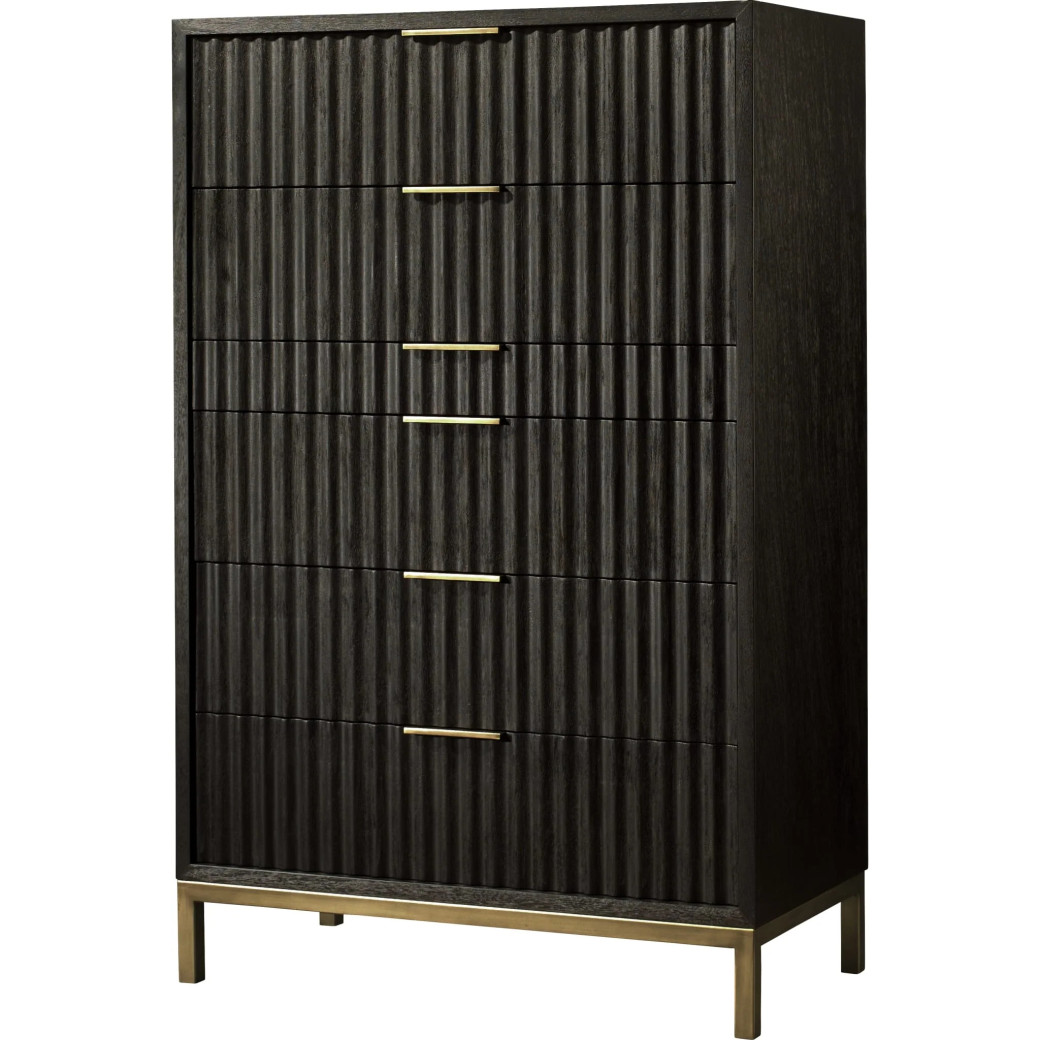 5PC Full Size Bedroom Set Contemporary Style in Black Drifted Oak Finish – Kentfield Collection by Modus Furniture
