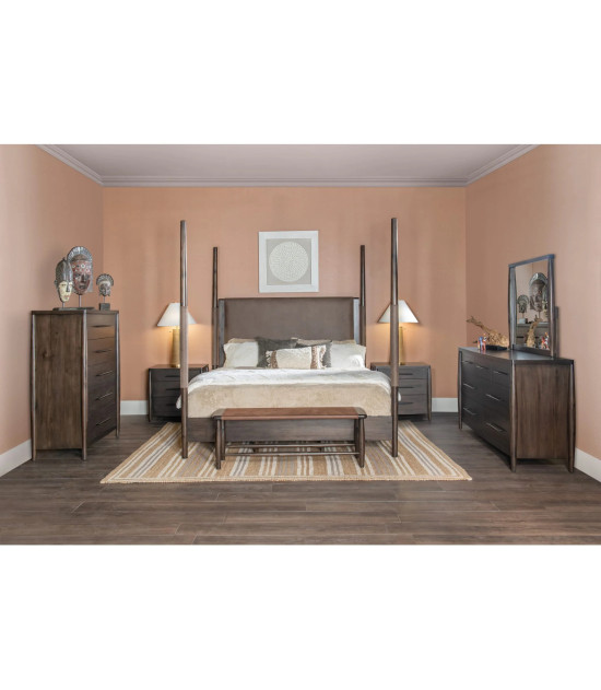 5PC Queen Size Poster Bed Set – Contemporary Style in Deep Rich Black | Koko Collection by Modus Furniture
