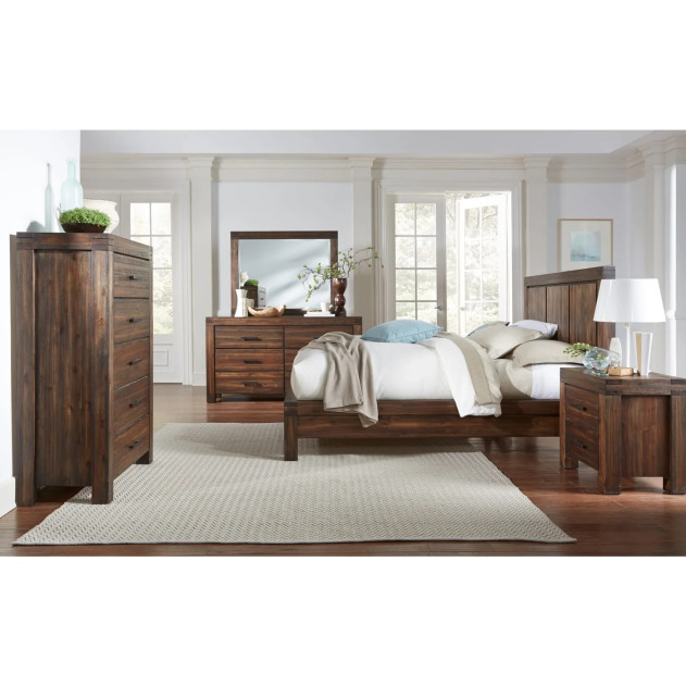 5-Piece Full-Size Bedroom Set – Rustic Modern Style in Brick Brown Finish | Meadow Collection by Modus Furniture