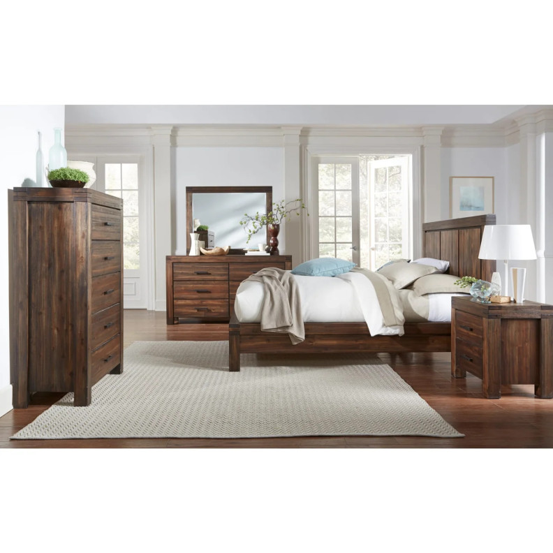 5-Piece Full-Size Bedroom Set – Rustic Modern Style in Brick Brown Finish | Meadow Collection by Modus Furniture