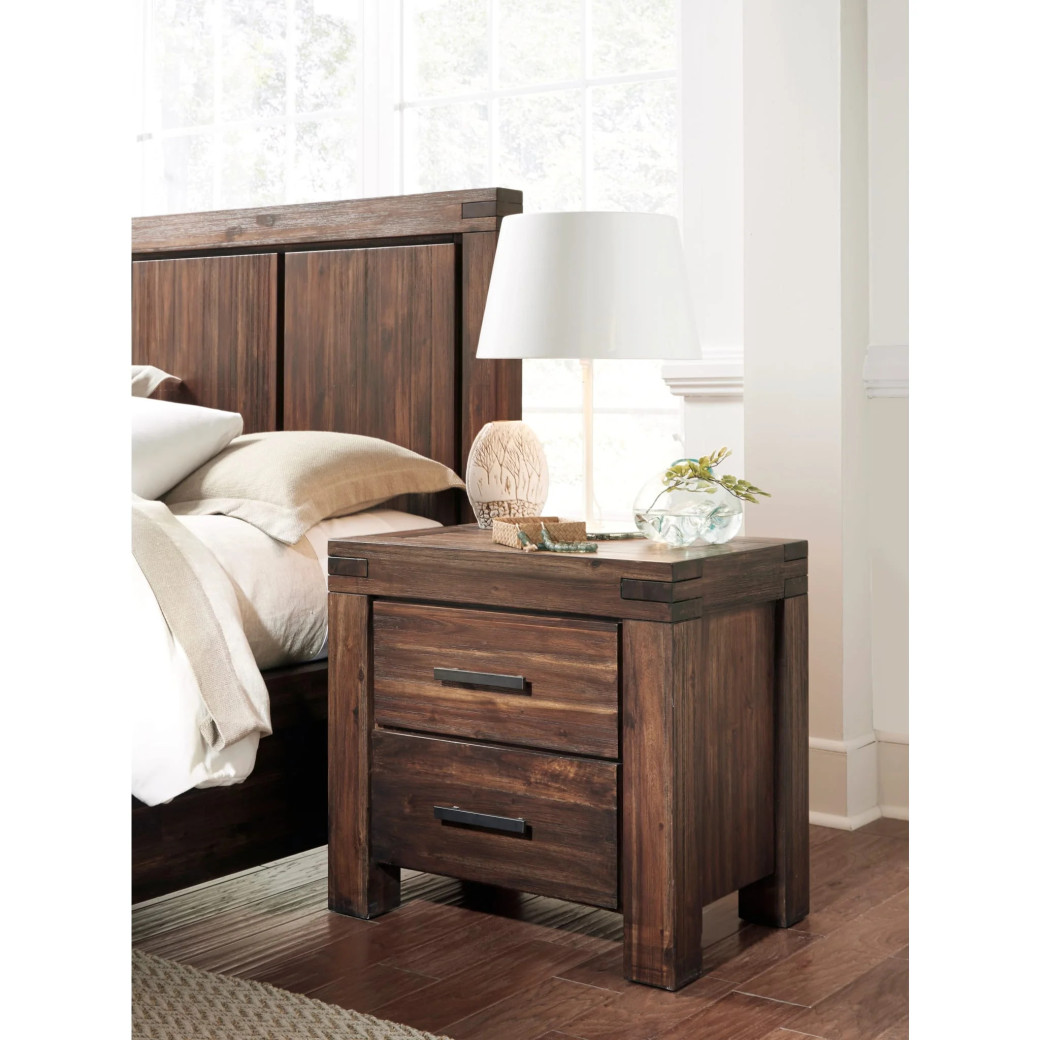 5-Piece Full-Size Bedroom Set – Rustic Modern Style in Brick Brown Finish | Meadow Collection by Modus Furniture