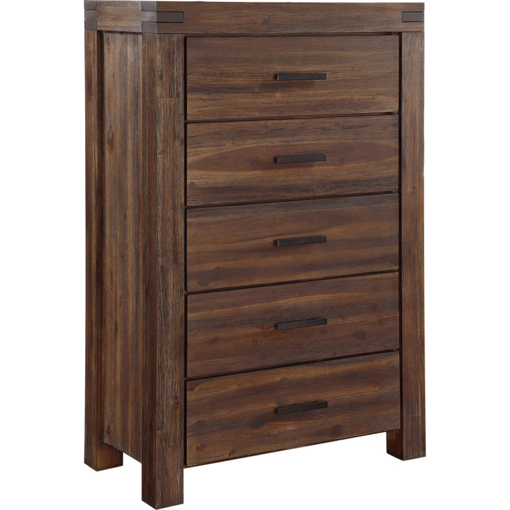 5-Piece Full-Size Bedroom Set – Rustic Modern Style in Brick Brown Finish | Meadow Collection by Modus Furniture