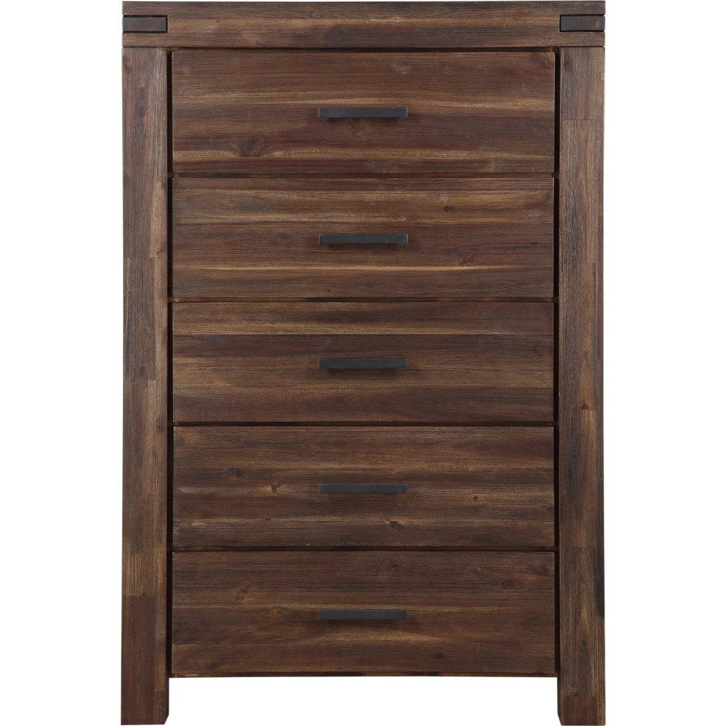 5-Piece Full-Size Bedroom Set – Rustic Modern Style in Brick Brown Finish | Meadow Collection by Modus Furniture
