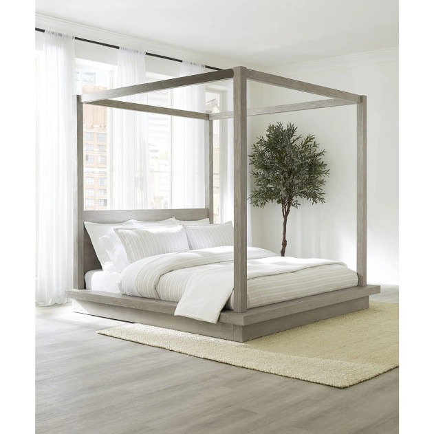 5Pc Full Size Canopy Bedroom Set in Light Gray – Rustic Modern Melbourne Collection by Modus Furniture