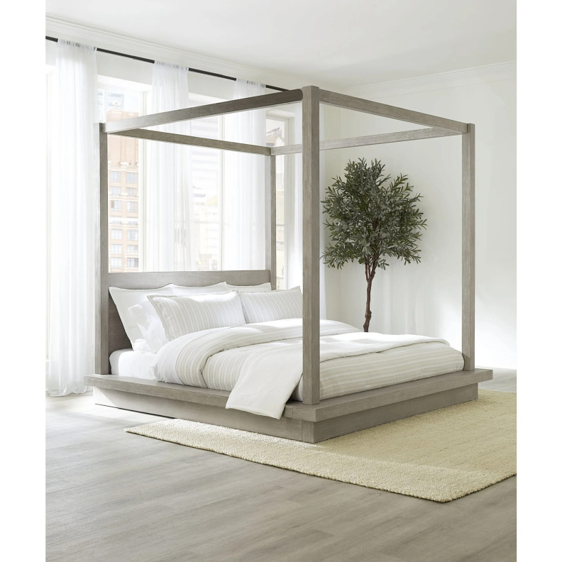 5Pc Full Size Canopy Bedroom Set in Light Gray – Rustic Modern Melbourne Collection by Modus Furniture