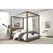 5PC Full Size Canopy Bed Set Rustic Modern Style in Dark Pine .Melbourne Collection By Modus Furniture