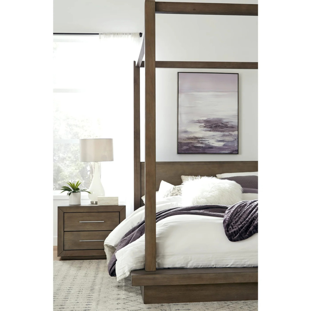 5PC Full Size Canopy Bed Set Rustic Modern Style in Dark Pine .Melbourne Collection By Modus Furniture
