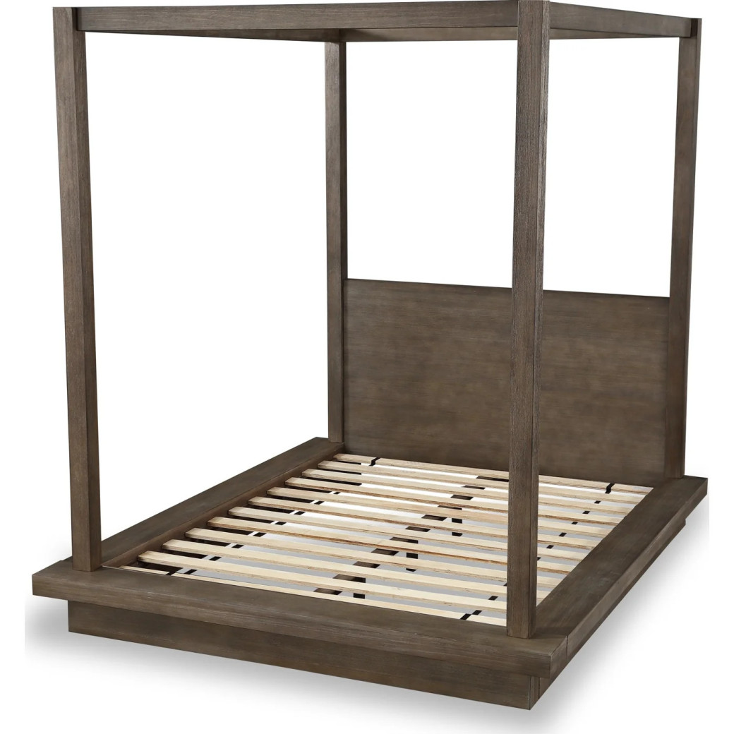 5PC Full Size Canopy Bed Set Rustic Modern Style in Dark Pine .Melbourne Collection By Modus Furniture