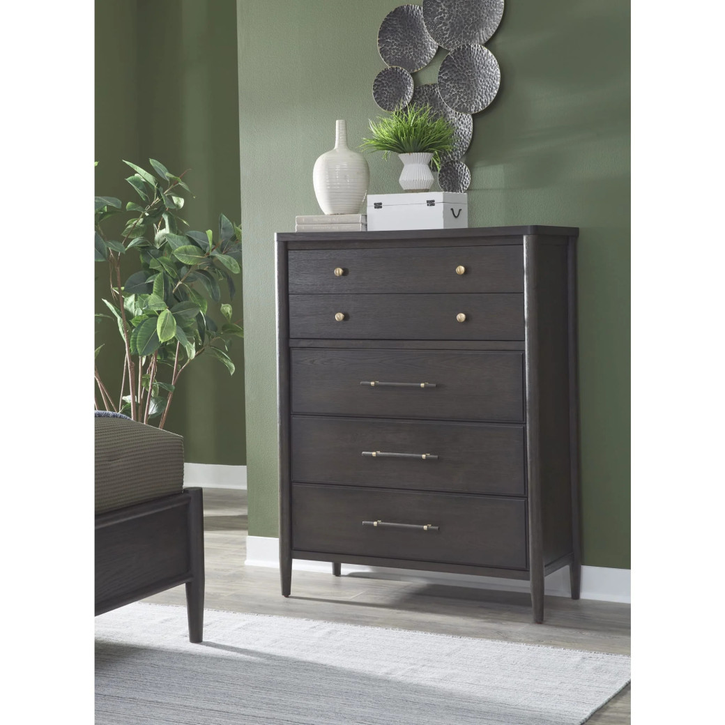5-Piece Queen Bedroom Set – Rockport Collection Modern Farmhouse Style in Yin & Turtle Dove Linen by Modus Furniture