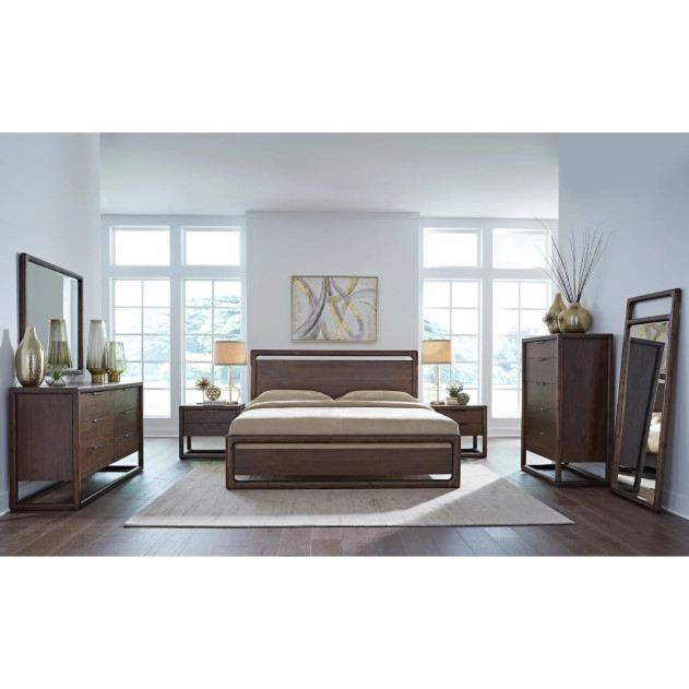 5-Piece Full Bedroom Set – Sol Collection Contemporary Style in Brown Spice Finish by Modus Furniture