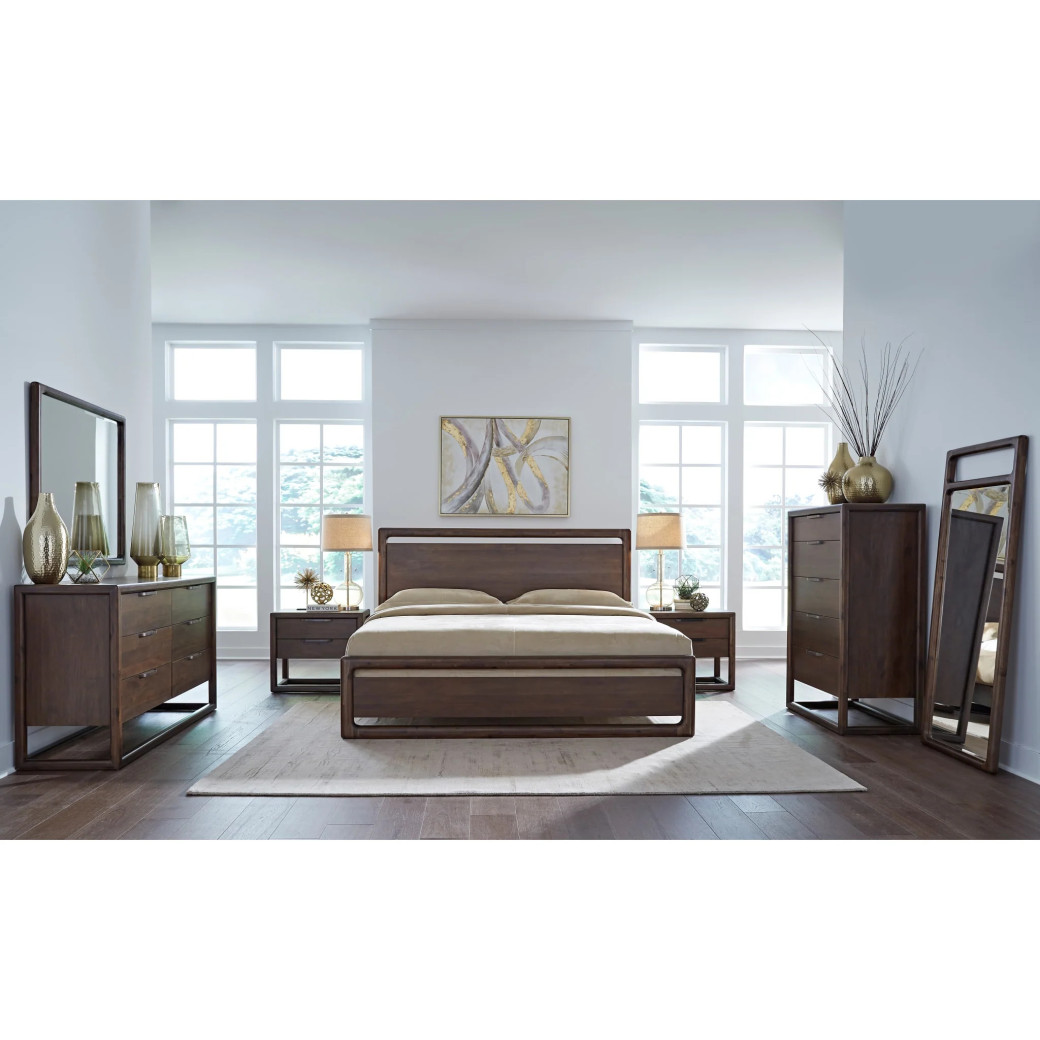 5-Piece Full Bedroom Set – Sol Collection Contemporary Style in Brown Spice Finish by Modus Furniture