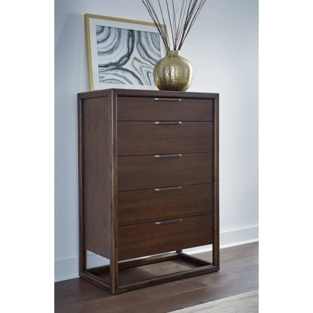 5-Piece Full Bedroom Set – Sol Collection Contemporary Style in Brown Spice Finish by Modus Furniture