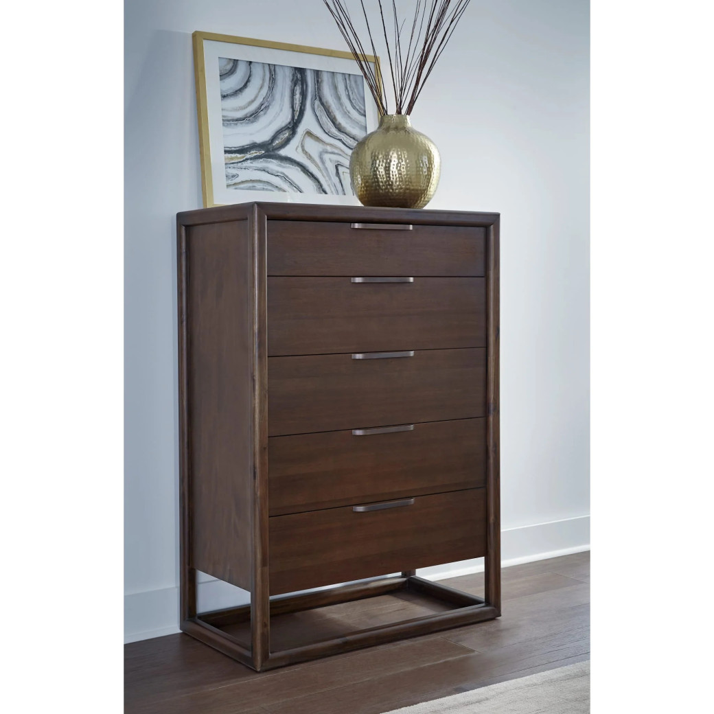 5-Piece Full Bedroom Set – Sol Collection Contemporary Style in Brown Spice Finish by Modus Furniture