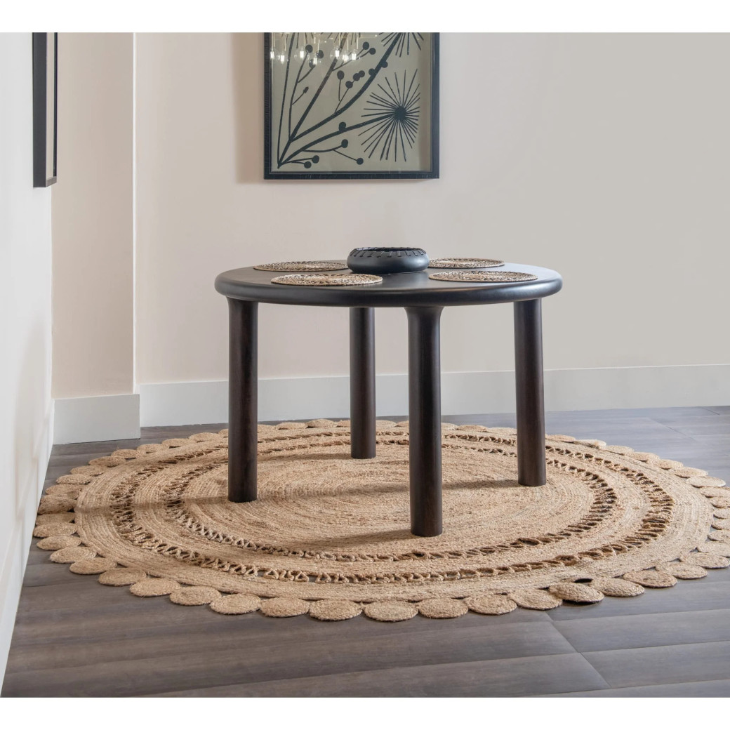 5Pc Round Dining Set in solid Mango wood in Honey Date Finish Contemporary Style By Modus Furniture