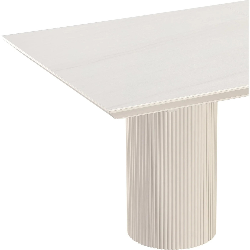 Cannon 7-Piece Contemporary Dining Set – Stone Top Double Pedestal Extension Table, 6 Chairs by Modus Furniture