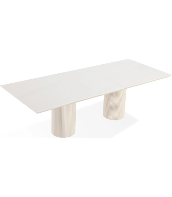 Cannon 7-Piece Contemporary Dining Set – Stone Top Double Pedestal Extension Table, 6 Chairs by Modus Furniture