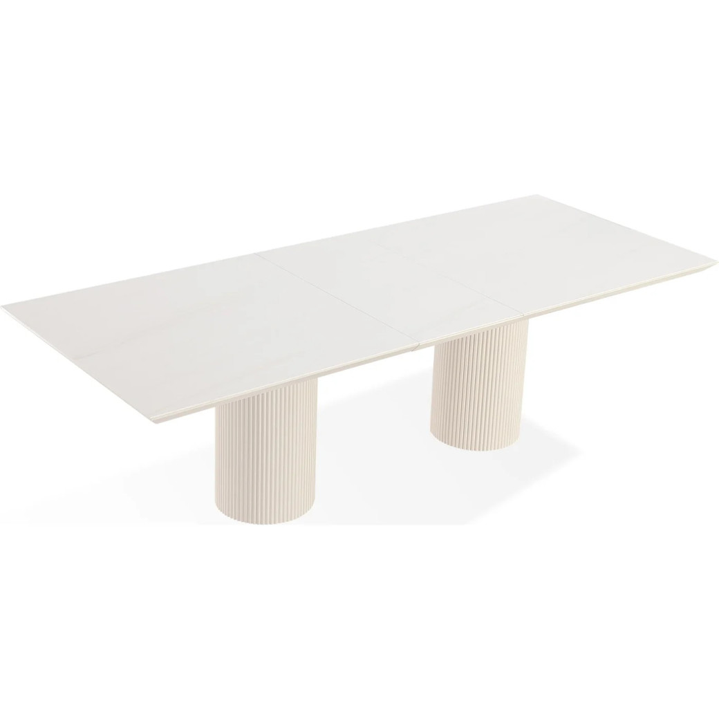 Cannon 7-Piece Contemporary Dining Set – Stone Top Double Pedestal Extension Table, 6 Chairs by Modus Furniture