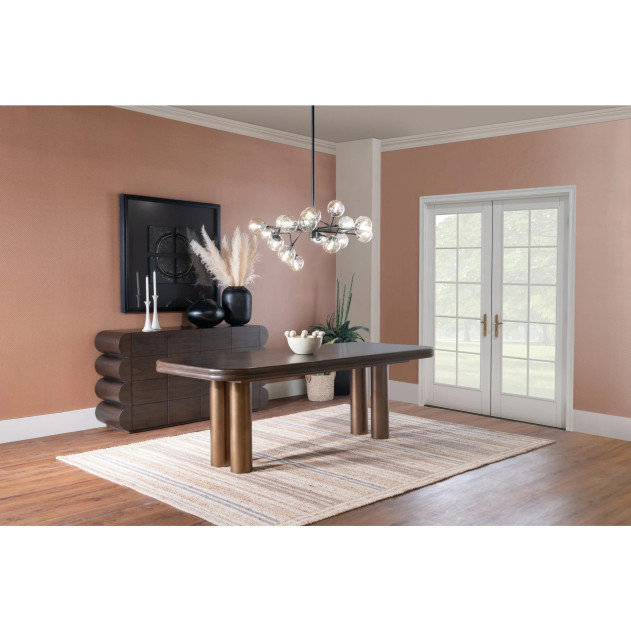 Mataranka 7-Piece Contemporary Dining Set – Rectangular Table, 6 Chairs, Bistre & Brushed Golden Finish by Modus Furniture