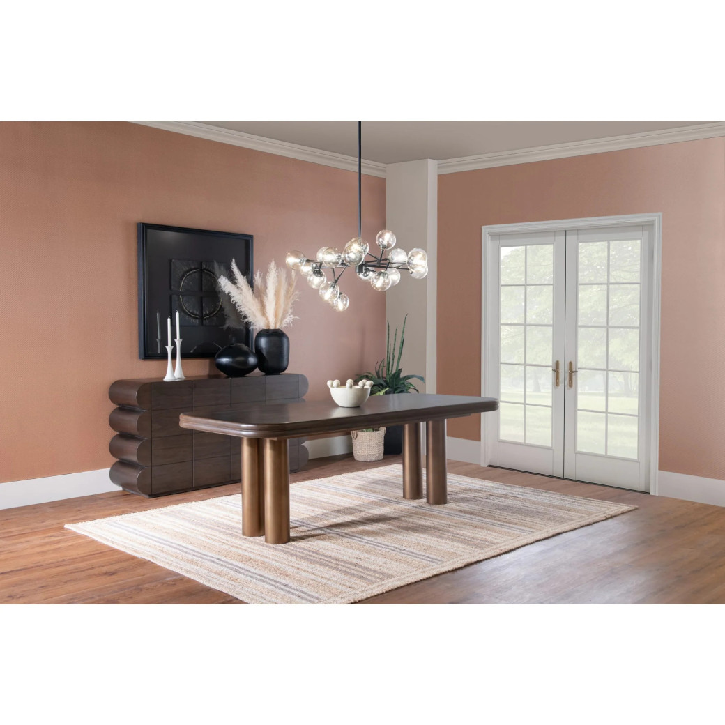 Mataranka 7-Piece Contemporary Dining Set – Rectangular Table, 6 Chairs, Bistre & Brushed Golden Finish by Modus Furniture