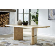Nia 6-Piece Transitional Dining Set – Rectangular Acacia Wood Table, 4 Chairs & Bench, Lioness Finish by Modus Furniture
