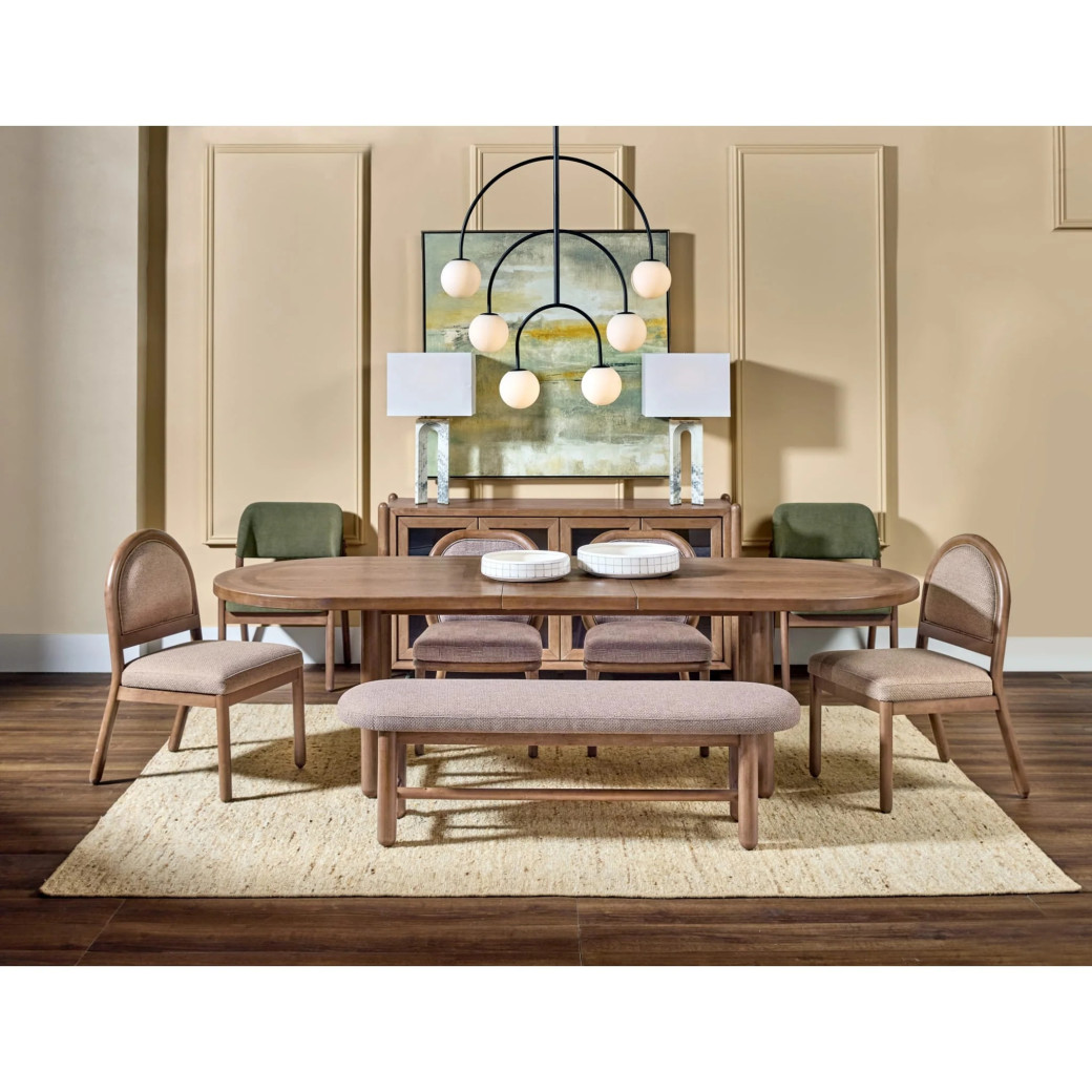 Astor 6-Piece Dining Set – Table, 4 Chairs & Bench, Medium Brown Finish by Modus Furniture