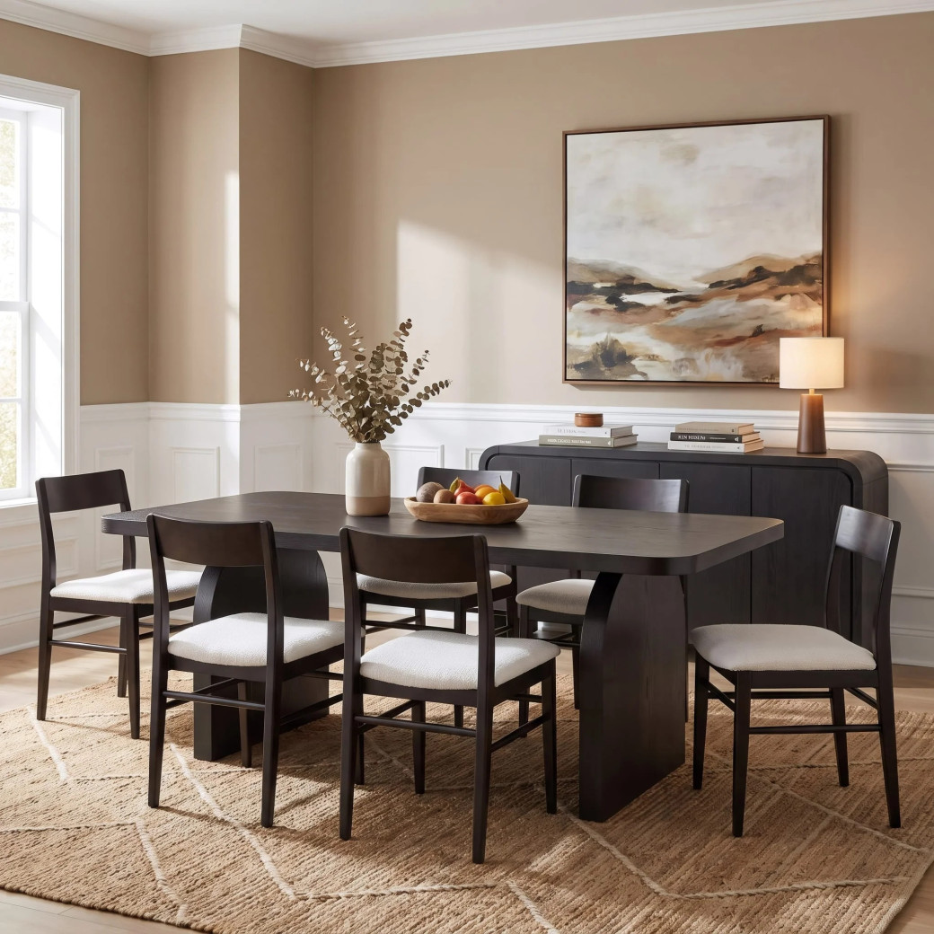 Elora 7-Piece Contemporary Dining Set – Rectangular Table, Jet Black Ash Finish by Modus Furniture