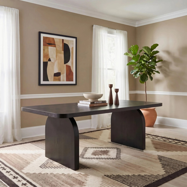 Elora 7-Piece Contemporary Dining Set – Rectangular Table, Jet Black Ash Finish by Modus Furniture