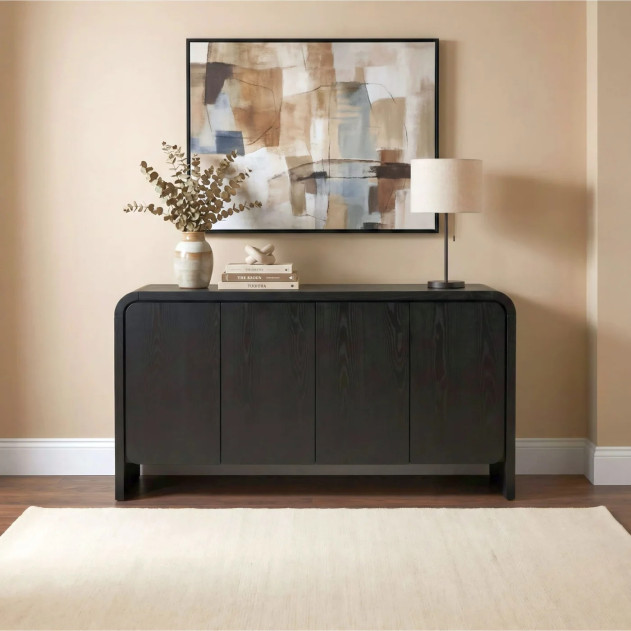 Elora 7-Piece Contemporary Dining Set – Rectangular Table, Jet Black Ash Finish by Modus Furniture