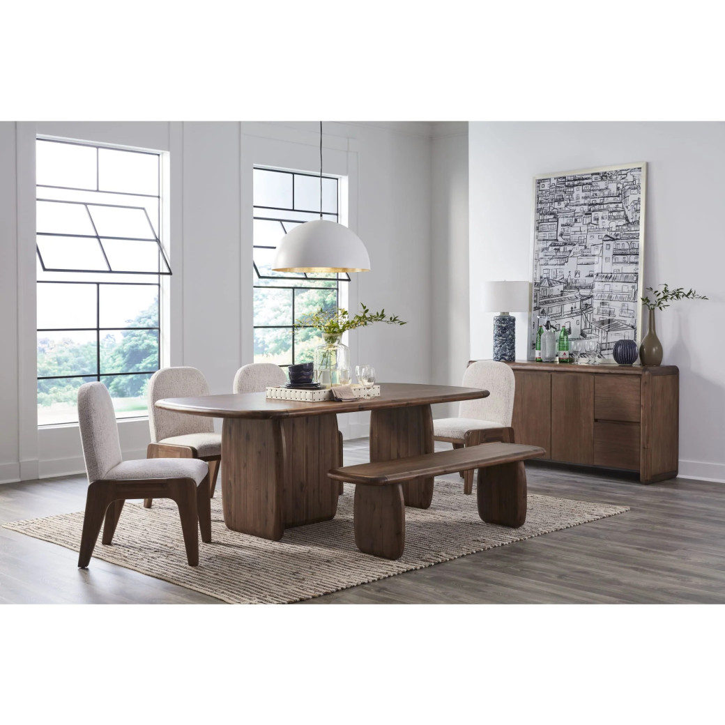 Xolani 6-Piece Dining Set – Acacia Wood Table, 4 Upholstered Chairs & Bench | Modus Furniture