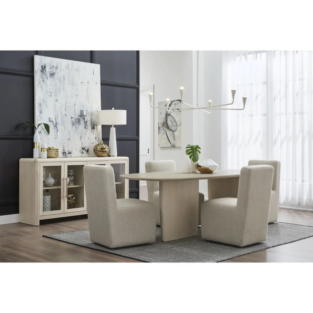 Liv 5-Piece Dining Set – Japandi Style, Oval Ash Wood Table, White Sand Finish by Modus Furniture