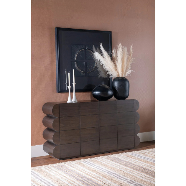 Mataranka 7-Piece Contemporary Dining Set – Rectangular Table, 6 Chairs, Bistre & Brushed Golden Finish by Modus Furniture