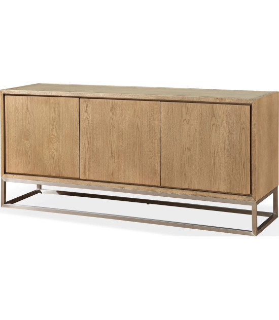 Modern Coastal Sideboard – White Oak Finish with Brushed Stainless Steel Base By Modus Furniture