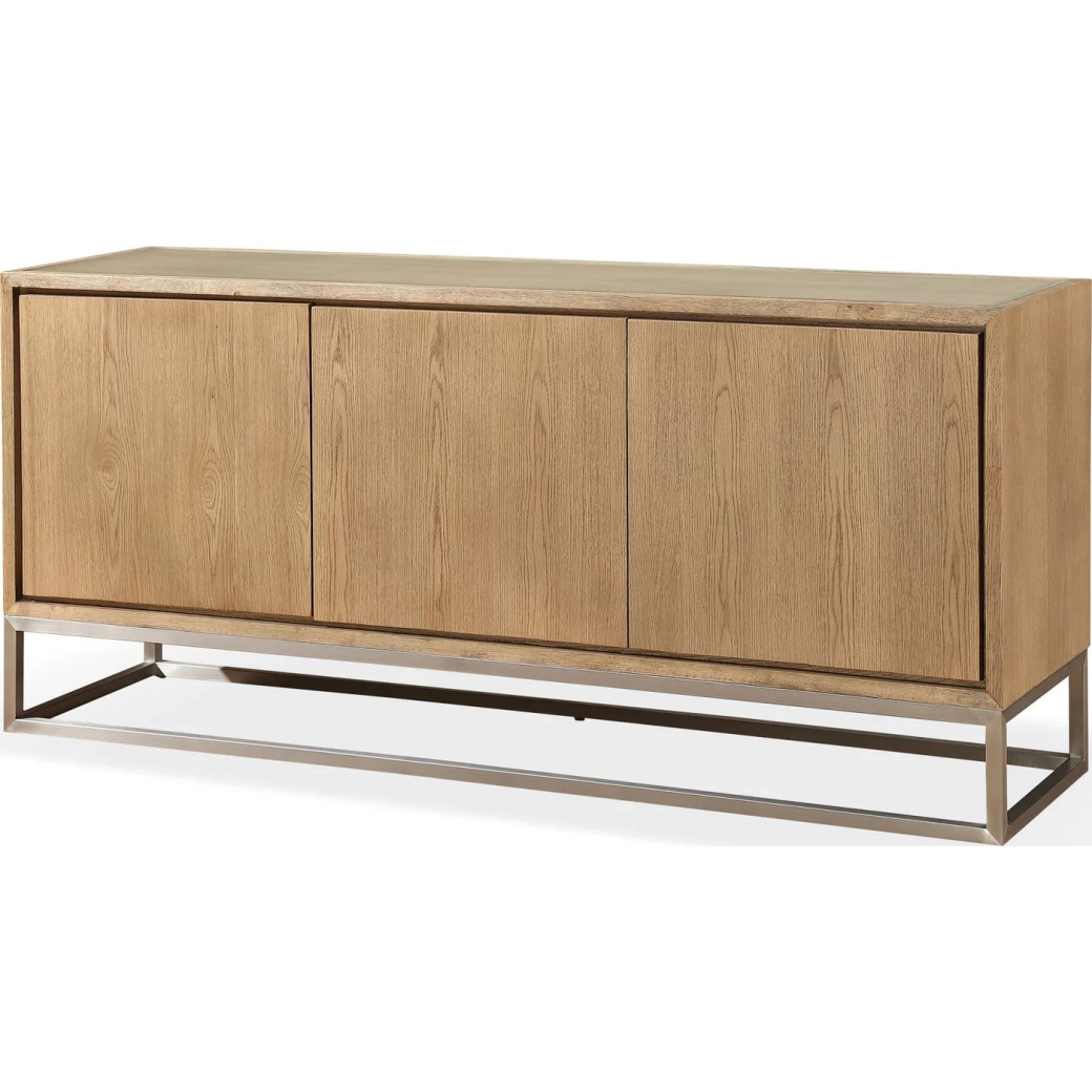 Modern Coastal Sideboard – White Oak Finish with Brushed Stainless Steel Base By Modus Furniture