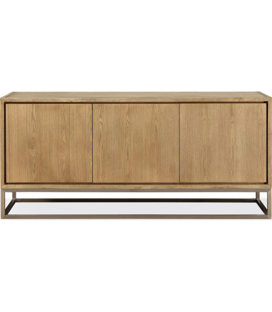 Modern Coastal Sideboard – White Oak Finish with Brushed Stainless Steel Base By Modus Furniture
