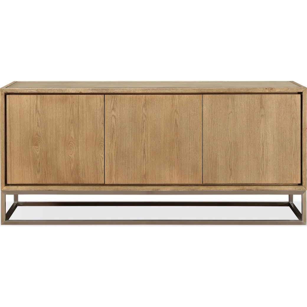 Modern Coastal Sideboard – White Oak Finish with Brushed Stainless Steel Base By Modus Furniture