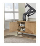 Modern Coastal Sideboard – White Oak Finish with Brushed Stainless Steel Base By Modus Furniture