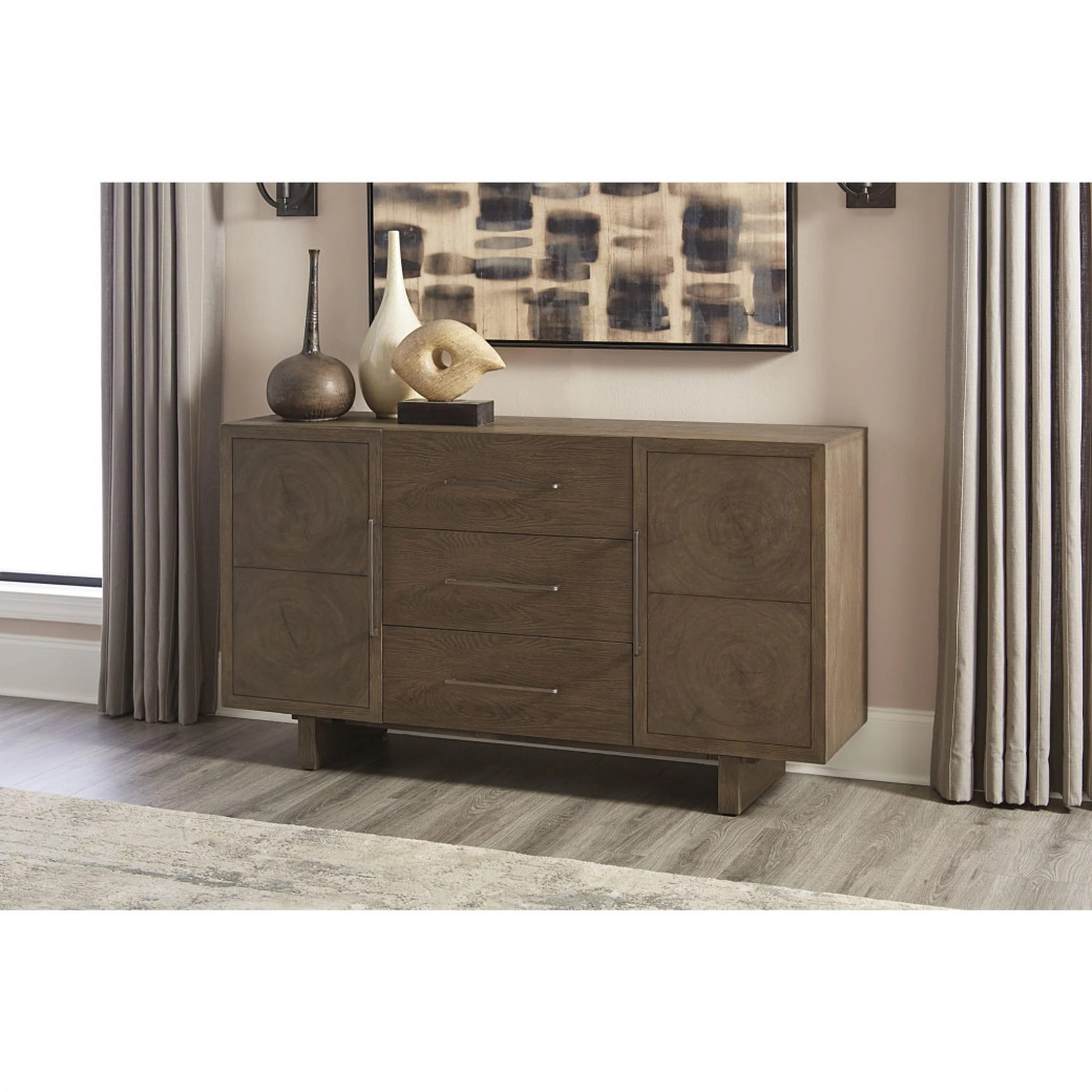 Oakland 3-Drawer Wood Sideboard in Brunette Finish – Contemporary Style by Modus Furniture