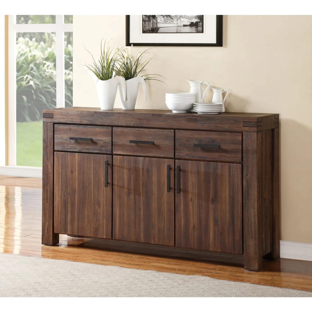 Meadow 3-Drawer 3-Door Solid Wood Sideboard in Brick Brown – Contemporary Style by Modus Furniture