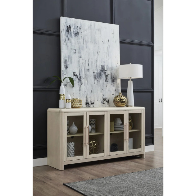 Liv Glass Door Ash Wood Sideboard in White Sand – Japandi Style by Modus Furniture