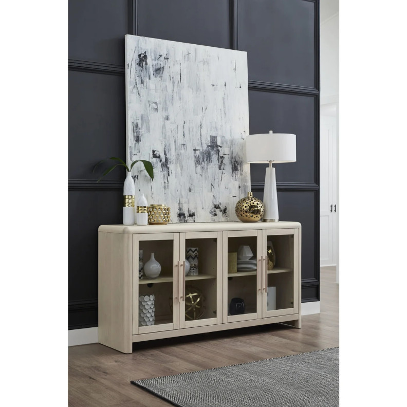 Liv Glass Door Ash Wood Sideboard in White Sand – Japandi Style by Modus Furniture